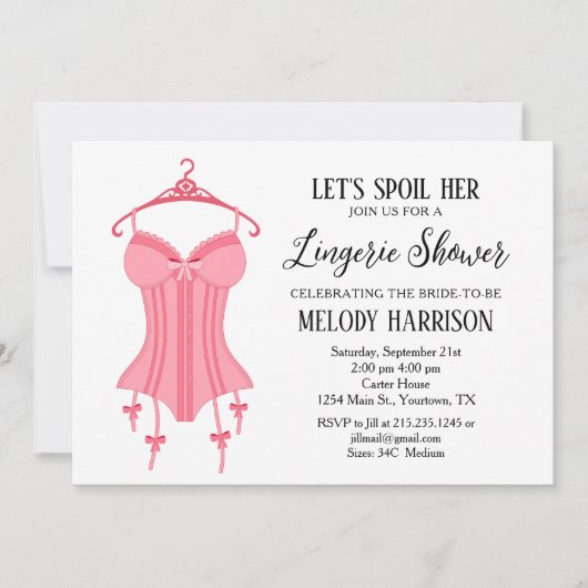Roze lingerie bruiloft feest uitnodiging Sassy (Voorkant)