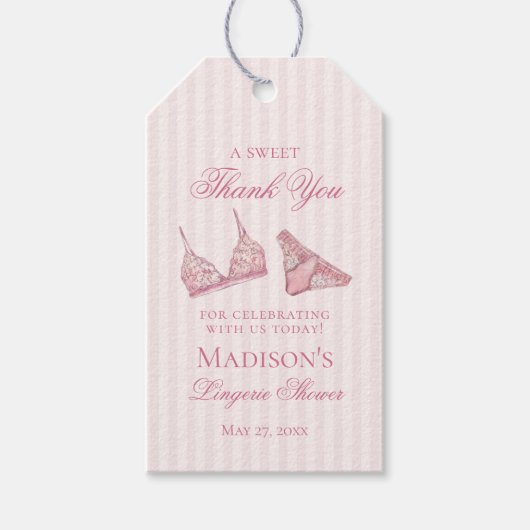 Roze lingerie douche bruidsfeest favor cadeaulabel (Voorkant)