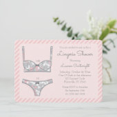 Roze Lingerie Douche Grijs Bloemen Uitnodiging (Staand voorkant)