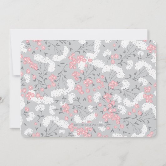 Roze Lingerie Douche Grijs Bloemen Uitnodiging (Achterkant)