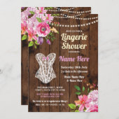 Roze Lingerie Douche Hout Bloemen Uitnodiging (Voorkant / Achterkant)