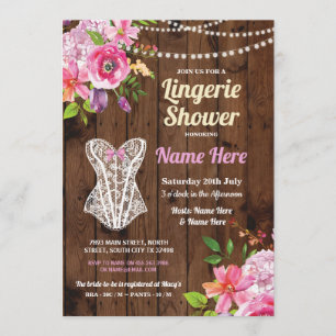 Roze Lingerie Douche Hout Bloemen Uitnodiging