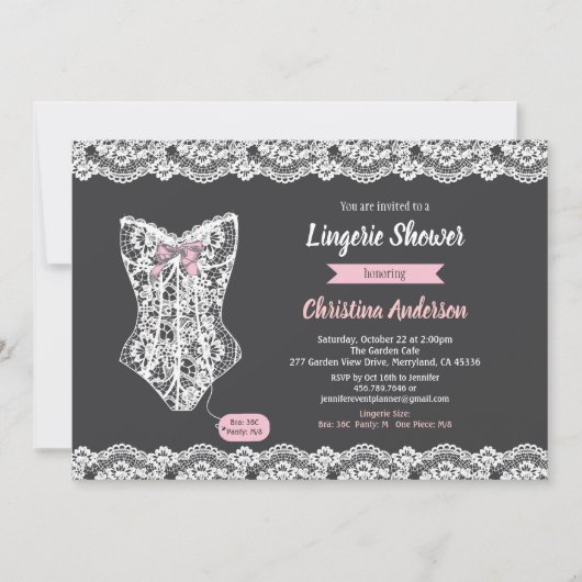 Roze lingerie douche uitnodiging krijtbord kant (Voorkant)
