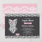 Roze lingerie douche uitnodiging krijtbord kant (Voorkant / Achterkant)