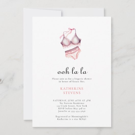 Roze Lingerie Party Ooh La Bow Vrijgezellenfeest Kaart (Voorkant)