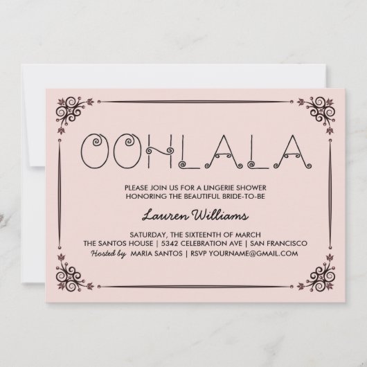 Roze lingerie uitnodigingen voor een douchefeest O (Voorkant)