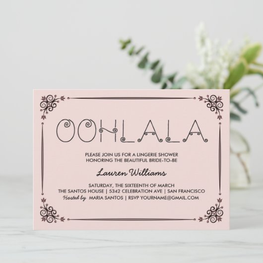 Roze lingerie uitnodigingen voor een douchefeest O (Staand voorkant)