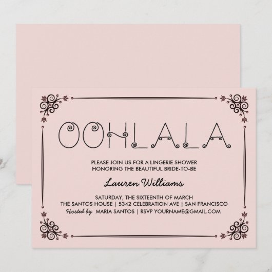 Roze lingerie uitnodigingen voor een douchefeest O (Voorkant / Achterkant)