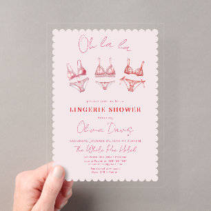 Roze lingerie vrijgezellenfeest, ondergoed feest s acryl uitnodigingen