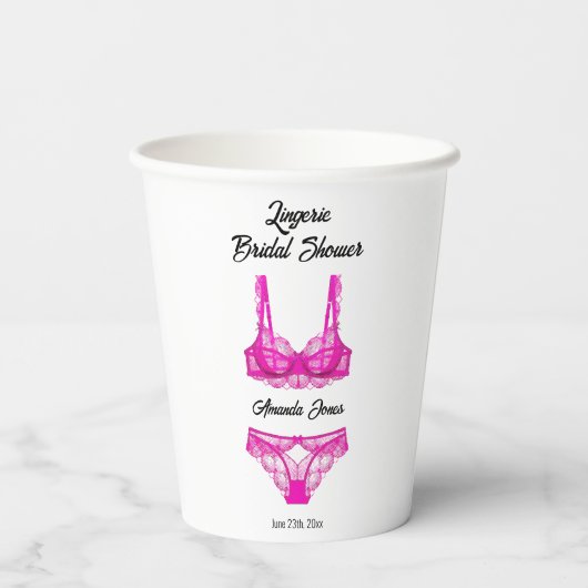 Roze Lingerie Vrijgezellenfeest Papieren Bekers (Achterkant)