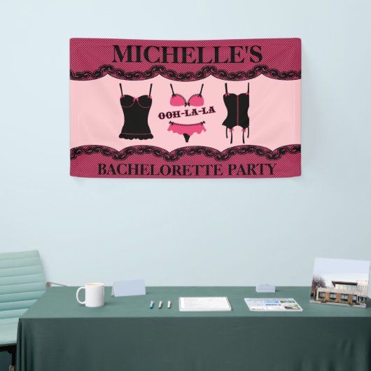 Roze lingerie, vrijgezellenfeest spandoek (Beurs)