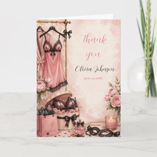 Roze lingeriefeest bruiloft thank you bedankkaart (Voorkant)