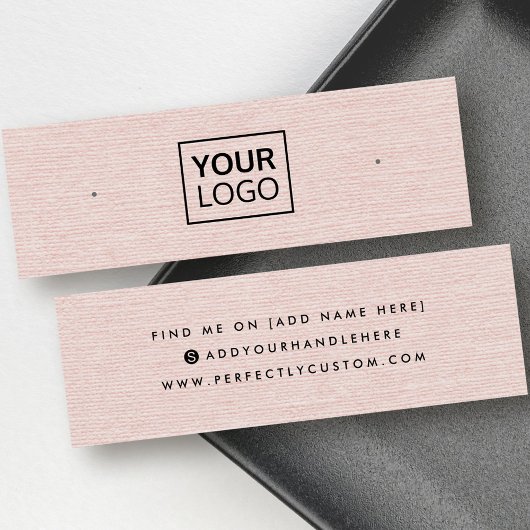 Roze linnen aangepaste logo stud oorspuitkaart mini visitekaartjes