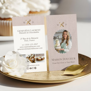 Roze Linnen Elegante Chic Bakkerij Gouden Gardeer  Visitekaartje