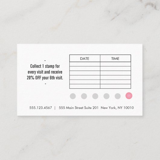 Roze Linnen Klant 6 Punch Salon Loyalty Kaart (Achterkant)