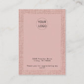 Roze Linnen Logo Oorbel Display Visitekaartje (Achterkant)