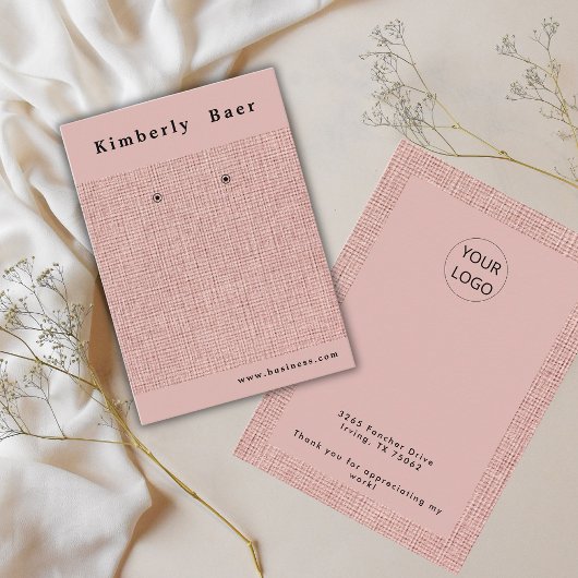 Roze Linnen Logo Oorbel Display Visitekaartje