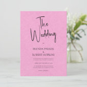 Roze linnen Simple Black Script Weddenschap Invite Kaart (Staand voorkant)