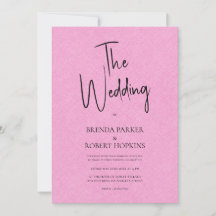 Roze linnen Simple Black Script Weddenschap Invite