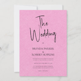 Roze linnen Simple Black Script Weddenschap Invite Kaart