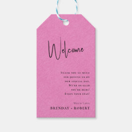 Roze linnen Simple Script Welcome Huwelijkscadeaut Cadeaulabel