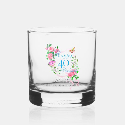 Roze lint 40e verjaardag whisky glas (Voorkant)