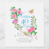 Roze lint 40e verjaardag wijn etiket (Enkel label)