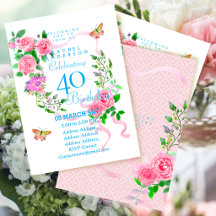 Roze lint 40ste verjaardagsuitnodiging