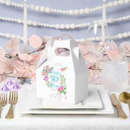 Roze lint 50ste verjaardag bedankdoosjes