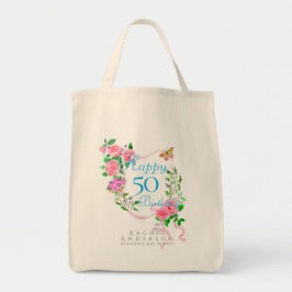 Roze lint 50ste verjaardag tote bag