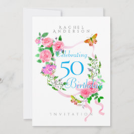 Roze lint 50ste verjaardagsuitnodiging feestdagenkaart