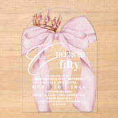 Roze lint 50ste verparty acryl uitnodigingen (Voorkant)