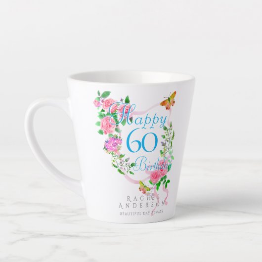 Roze lint 60e verjaardag latte mok (Links)