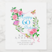 Roze lint 60e verjaardag wijn etiket (Enkel label)