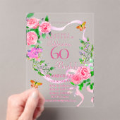 Roze lint 60e verjaardagsuitnodiging acryl uitnodigingen (Insitu (Draagbaar))