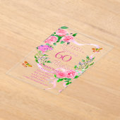 Roze lint 60e verjaardagsuitnodiging acryl uitnodigingen (Laagn)