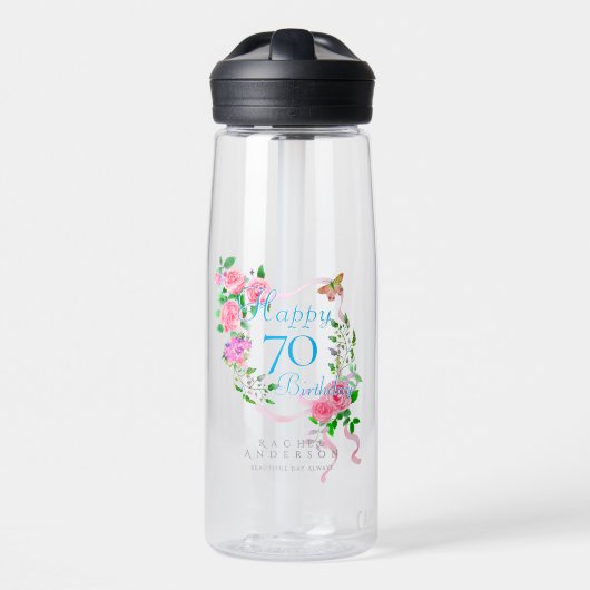 Roze lint 70e verjaardag waterfles (Voorkant)
