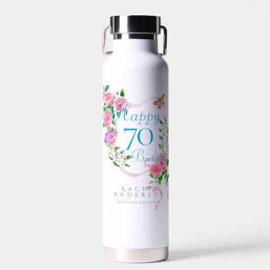 Roze lint 70e verjaardag waterfles (Voorkant)
