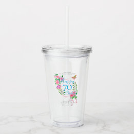 Roze lint 70ste verjaardag acryl drinkbeker