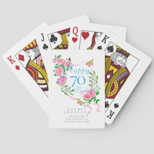 Roze lint 70ste verjaardag pokerkaarten (Achterkant)