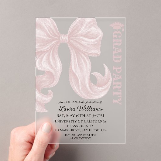 Roze lint afstudeerceremonie acryl uitnodigingen (Insitu (Draagbaar))