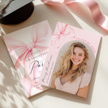 Roze lint afstudeerfoto uitnodiging
