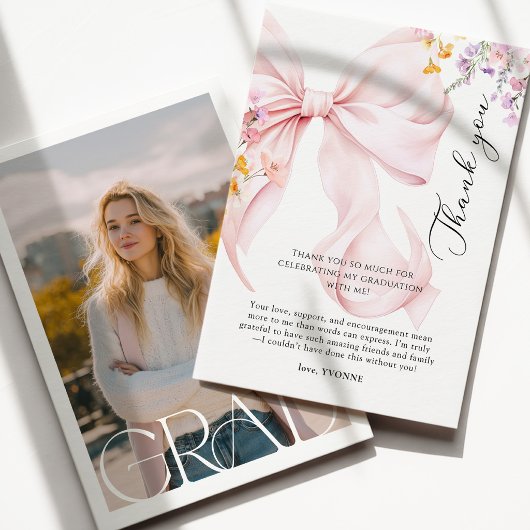 Roze lint afstuderen bedankkaart