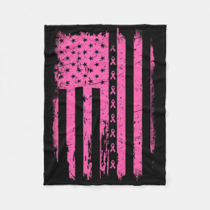 Roze lint Amerikaanse vlag Amerikaanse borstkanker Fleece Deken