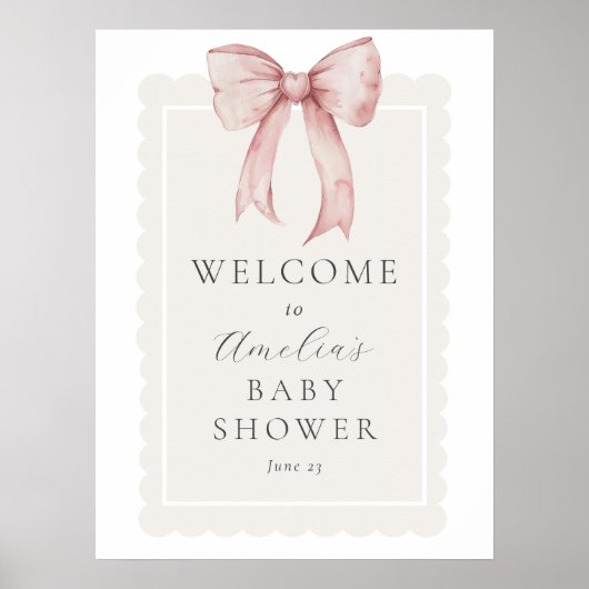 Roze lint baby girl shower welkomstbord poster (Voorkant)