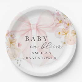 Roze lint baby in bloei baby shower papieren bordje