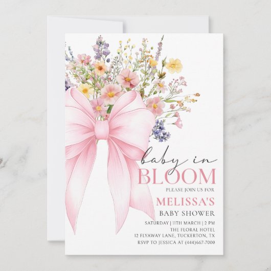 Roze lint baby in bloei baby shower uitnodiging (Voorkant)
