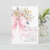 Roze lint baby in bloei baby shower uitnodiging (Staand voorkant)