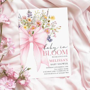 Roze lint baby in bloei baby shower uitnodiging