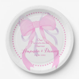 Roze lint baby jongens douche papieren bordje